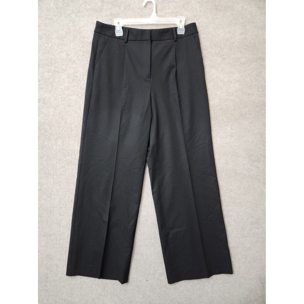 Talbots Wide Leg Wool Blend Trouser Dress Pants Womens 10 Black Pleated